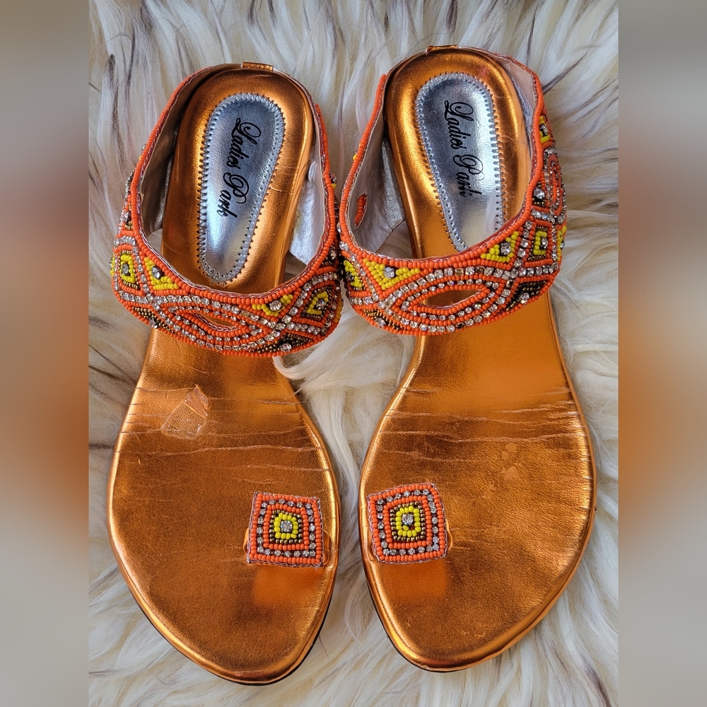 Orange Beaded Sandals